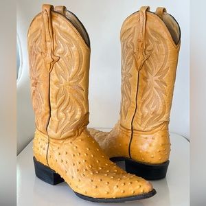 Vintage Buttercup Yellow Full Quill Ostrich Unique Western Cowboy Boots Size 8